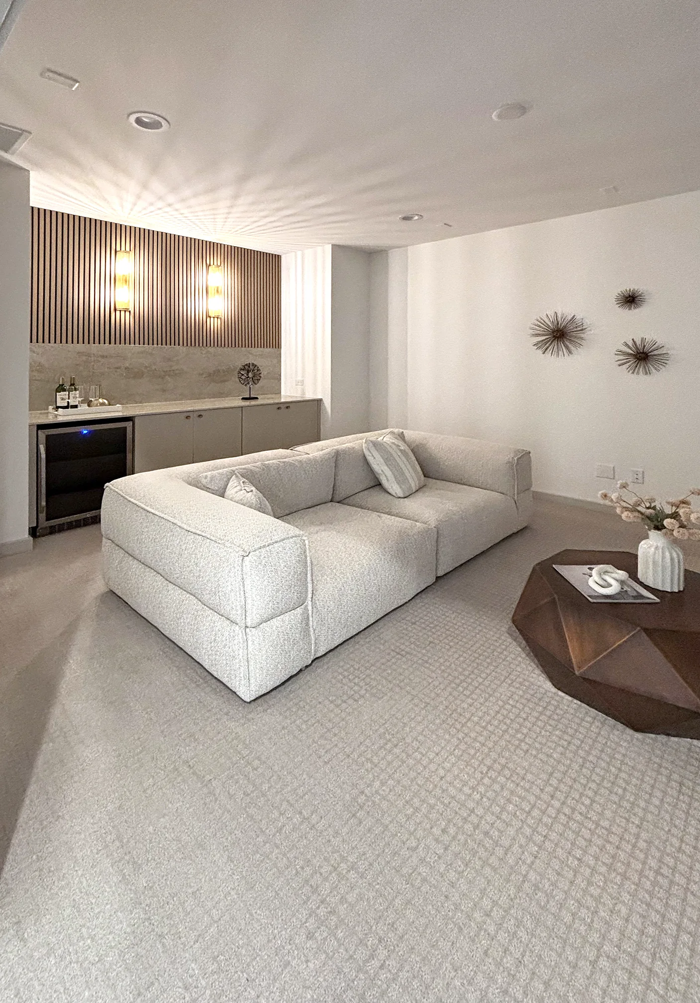 Media room with recessed and accent lighting